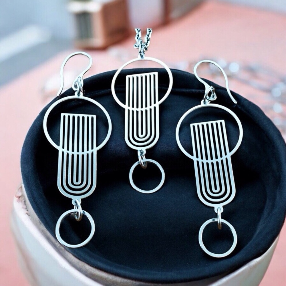 🆕 All As One Laser Cut Necklace and Earrings Set Stainless Steel